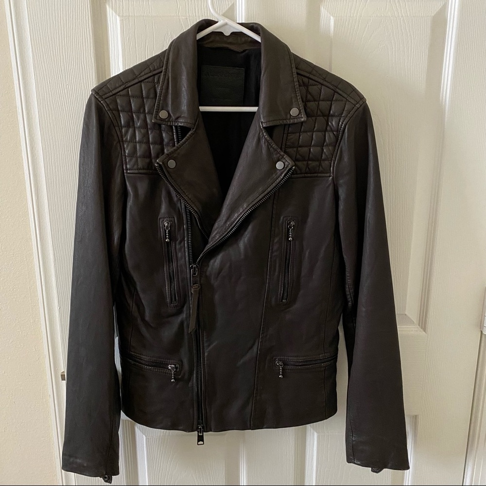 All Saints Rowley Leather Biker Jacket Mens